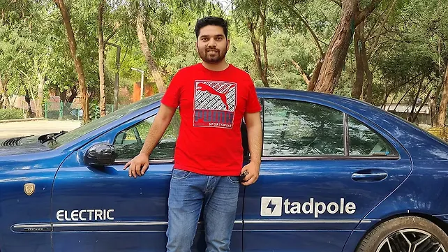 Tadpole Projects Co-Founder Jawaad Khan with Retrofitted Mercedes Tadpole Projects Co-Founder Jawaad Khan with Retrofitted Mercedes