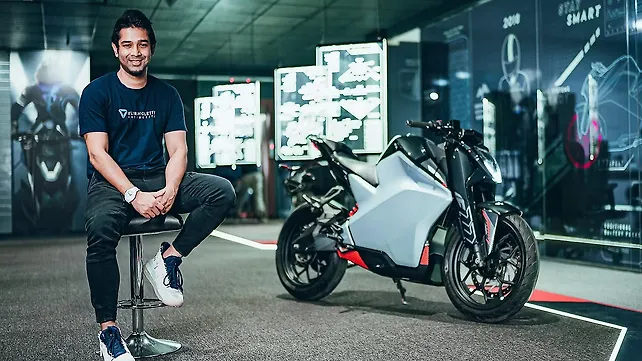 Narayan Subramaniam, CEO & Co-founder, Ultraviolette Automotive With F77 Electric Motorcycle