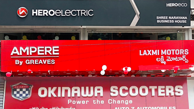 Banners of electric scooter OEMs - Hero Electric, Ampere, Okinawa