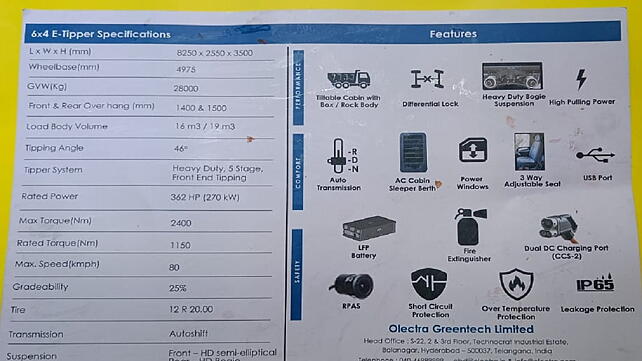 Olectra 6x4 E-Tipper specifications