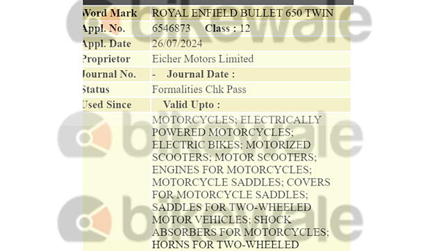 Royal Enfield Bullet 650 trademark