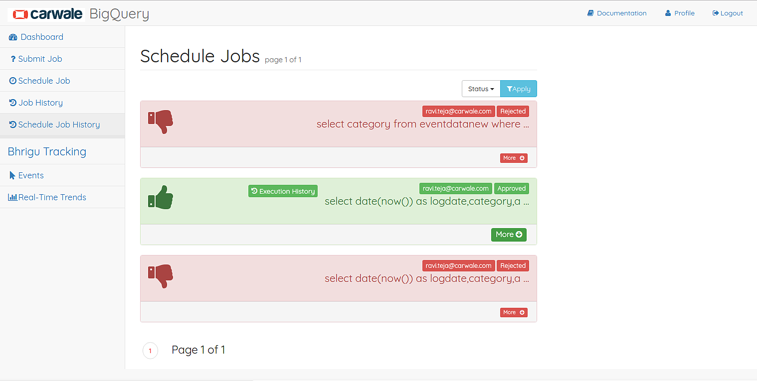 Schedule Job History Page