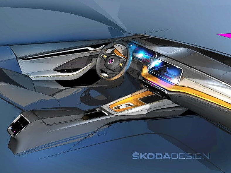 India-bound new Skoda Octavia interior teased in design sketch - CarWale
