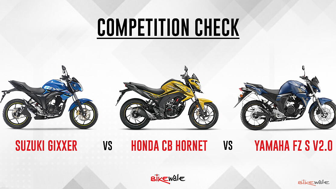 Honda Cb Hornet 160r Vs Yamaha Fz S V2 0 Vs Suzuki Gixxer Competition Check Bikewale