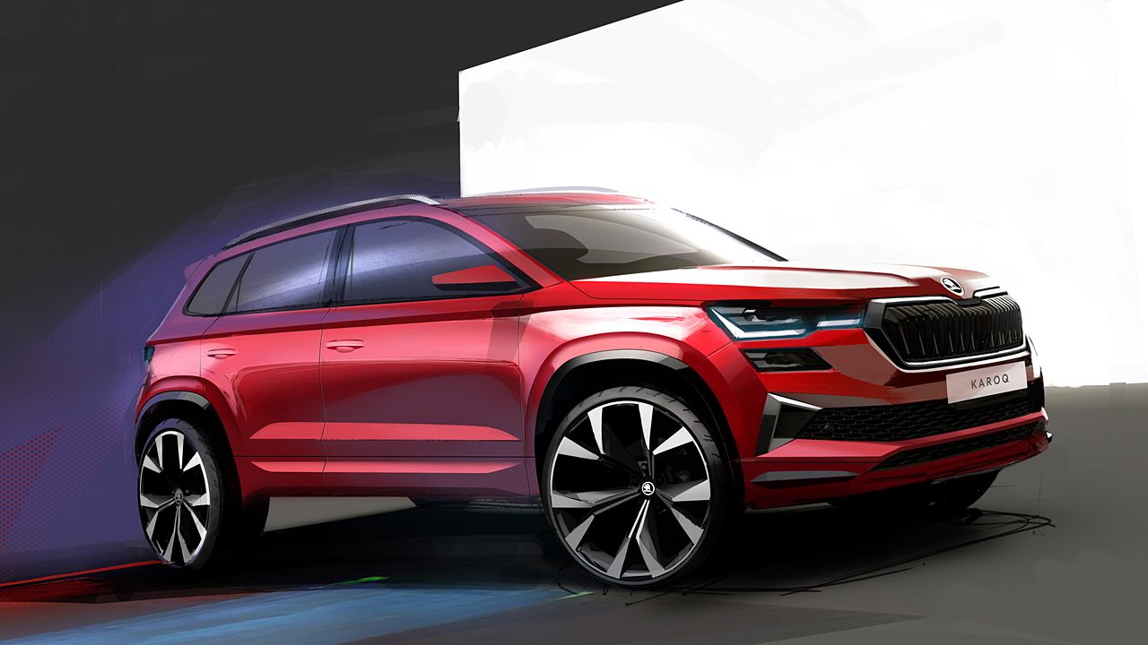 Skoda Karoq facelift teased in official design sketches - CarWale