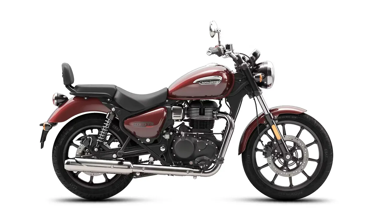 Royal Enfield Meteor 350 Fireball Red color option with gold pinstriping