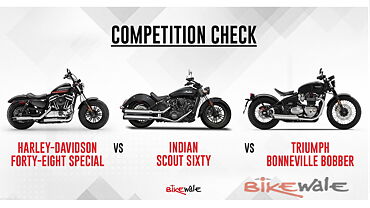 Harley-Davidson Forty-Eight Special vs Indian Scout Sixty vs Triumph  Bonneville Bobber – Competition Check - BikeWale