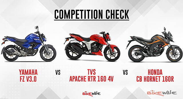 Yamaha Fz V3 0 Vs Tvs Apache Rtr 160 4v Vs Honda Cb Hornet 160r Competition Check Bikewale