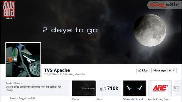 TVS updates it official Apache Facebook cover picture to ‘2 days to go’
