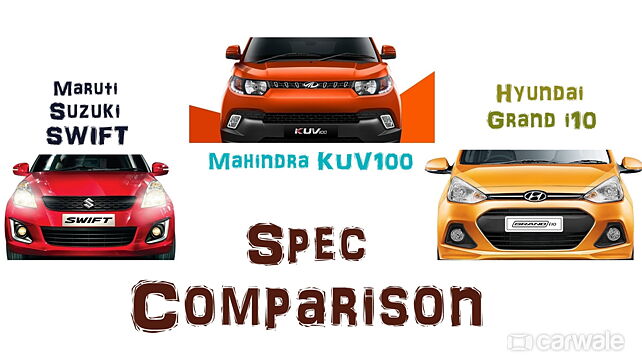 Mahindra KUV100 vs Maruti Suzuki Swift vs Hyundai Grand i10 Spec Comparison