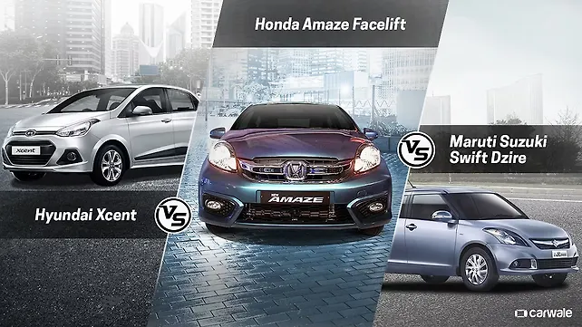 Honda Amaze facelift vs Hyundai Xcent vs Maruti Suzuki Swift Dzire: Spec Comparison Honda Amaze facelift vs Hyundai Xcent vs Maruti Suzuki Swift Dzire: Spec Comparison