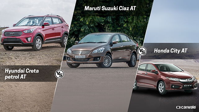 Hyundai Creta petrol AT Vs Maruti Suzuki Ciaz AT Vs Honda City AT spec comparison
