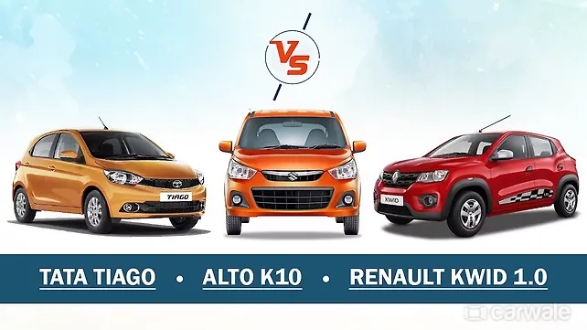 Spec Comparison: Tata Tiago Vs Renault Kwid 1.0 Vs Maruti Suzuki Alto K10 Spec Comparison: Tata Tiago Vs Renault Kwid 1.0 Vs Maruti Suzuki Alto K10