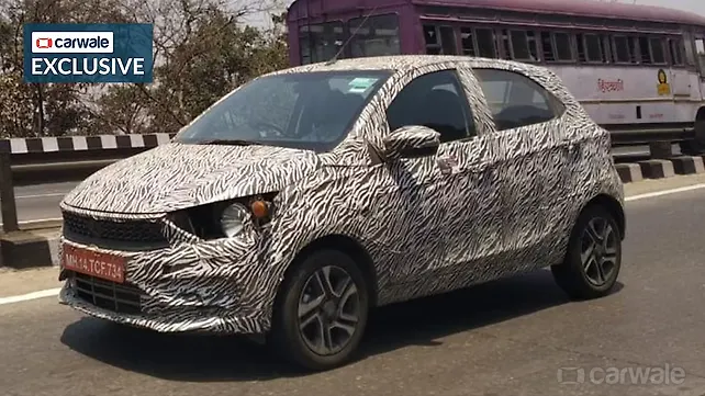 Tata Tiago facelift spied up-close with Altroz-like styling Tata Tiago facelift spied up-close with Altroz-like styling