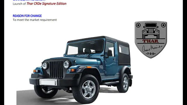 Mahindra Thar Signature edition details leaked ahead of debut
