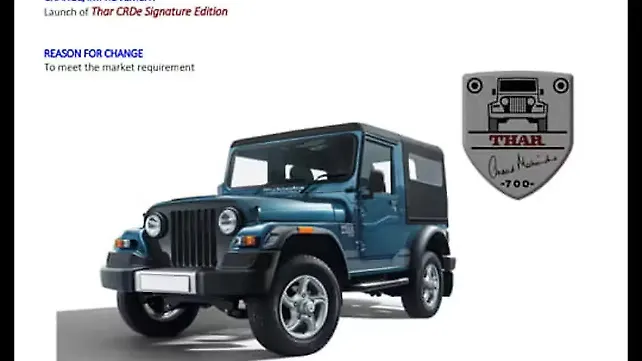Mahindra Thar Signature edition details leaked ahead of debut Mahindra Thar Signature edition details leaked ahead of debut