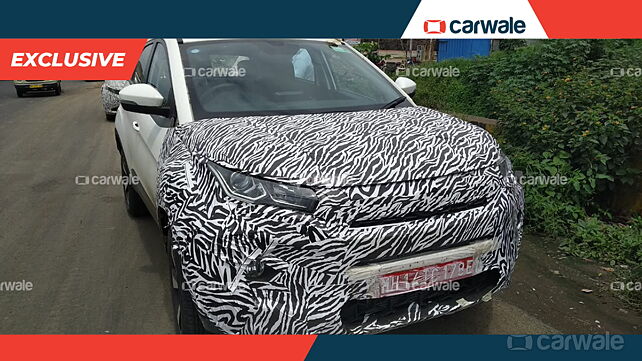 Tata Nexon facelift spied with production-ready headlamps