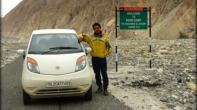 Tata Nano driven to the Base Camp of Siachen Glacier in Ladakh
