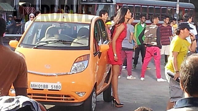 2013 facelifted Tata Nano spied during shoot for TV commercial 