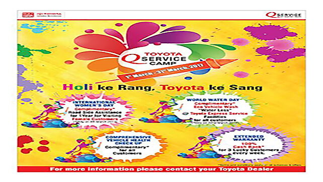 Toyota announces Q Service - Holi Campaign for North India