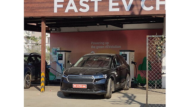 Skoda Enyaq EV continues testing in India; spotted at an EV charging station