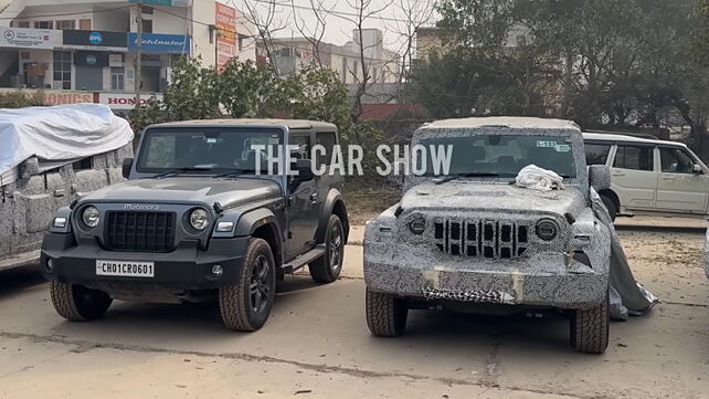 Five-door Mahindra Thar spotted with three-door Thar; real-life images