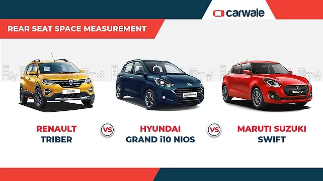 Renault Triber Vs Hyundai Grand i10 Nios Vs Maruti Suzuki Swift: Rear space compared Renault Triber Vs Hyundai Grand i10 Nios Vs Maruti Suzuki Swift: Rear space compared