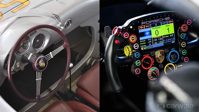 Porsche highlights technical developments in a steering wheel Porsche highlights technical developments in a steering wheel