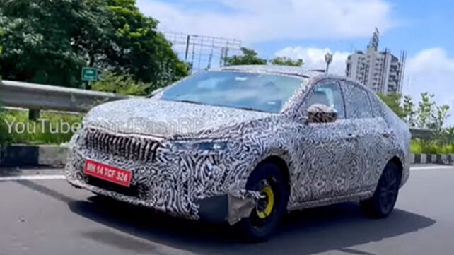 Skoda’s upcoming mid-size sedan spotted testing again; interior details leaked 